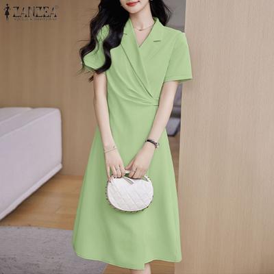 Vestido informal de verano de manga corta con cuello vuelto para mujer