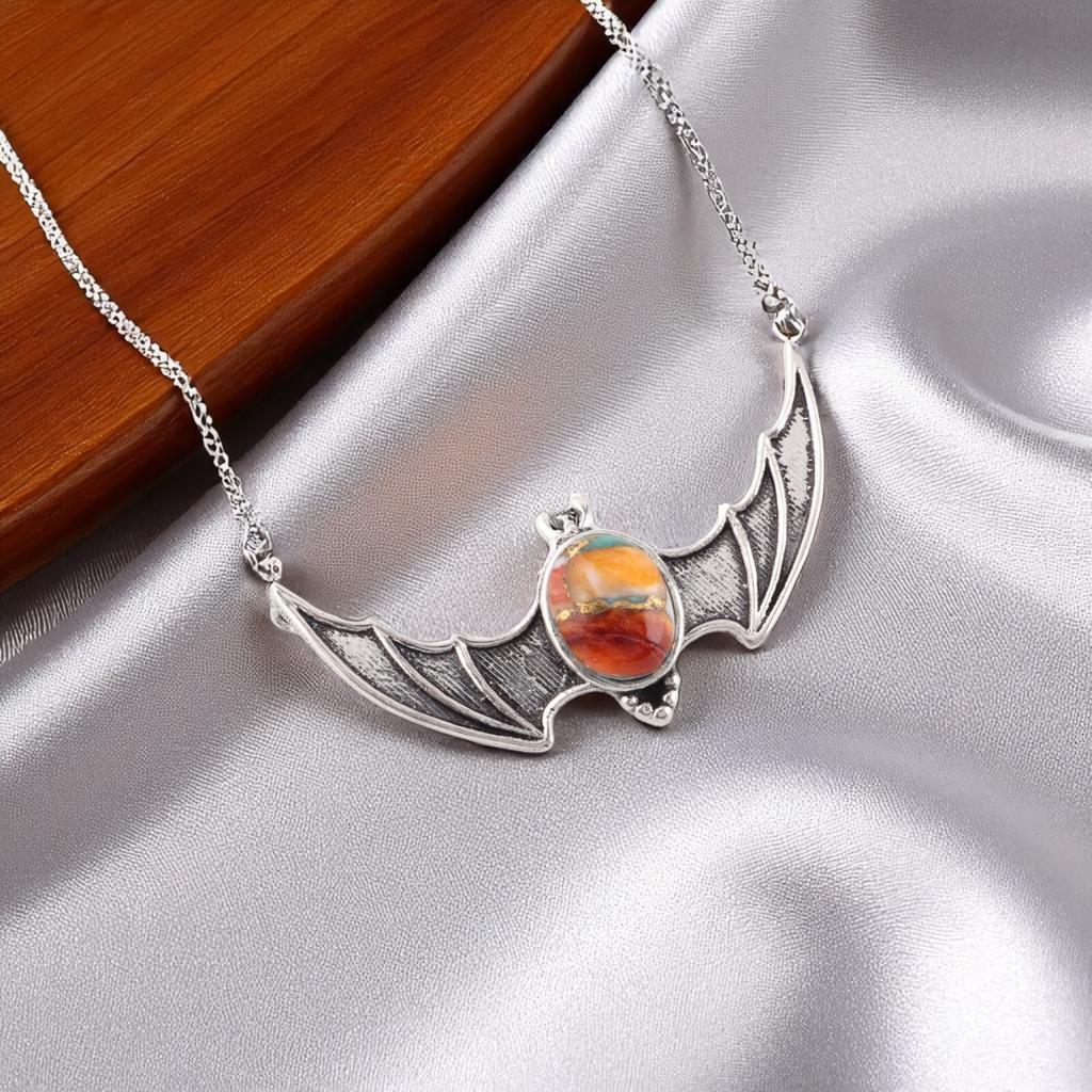 Natural Spiny Oyster Gemstone 925 Sterling Silver Jewelry Pendant 1" For Women CP-33-38