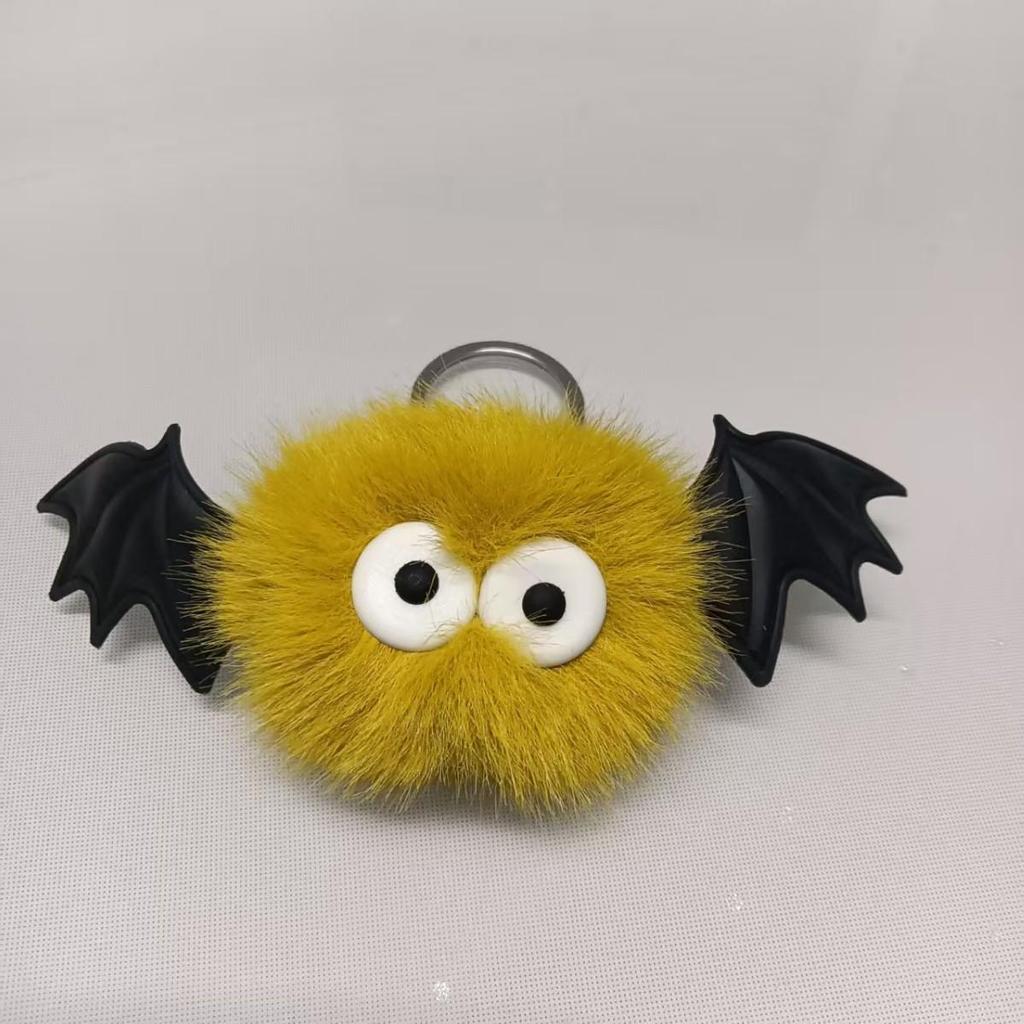 Halloween Bat Pompon Keychain: Cute Plush Bag Charm 