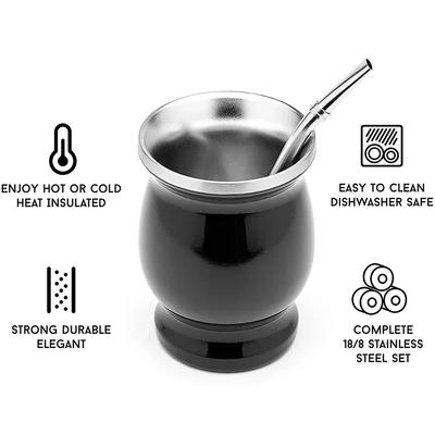 Tazza per Yerba Mate in Acciaio Inossidabile 304 a Doppia Parete UPORS 8oz Zucca Argentina per Yerba Mate con Bombillas e Spazzolino per Pulizia
