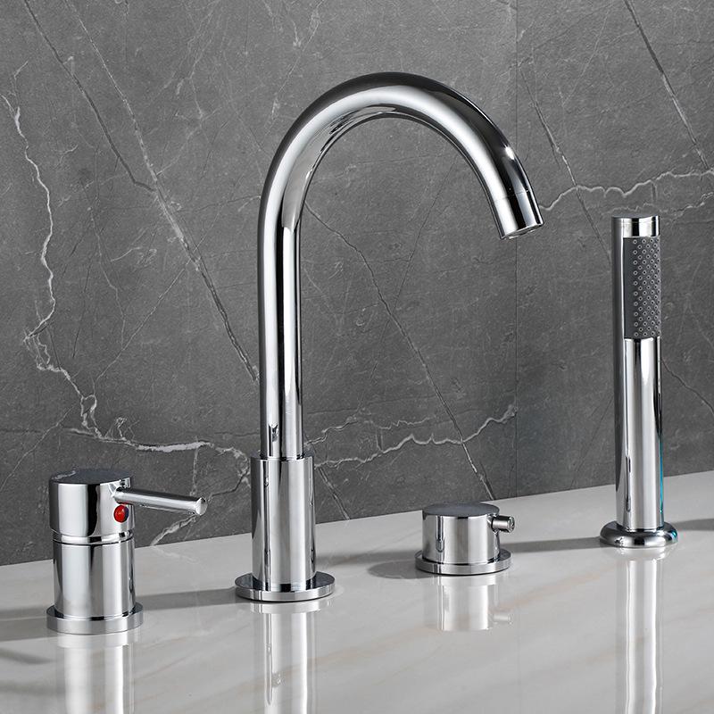 

Copper Bathtub Edge Shower Faucet Set with Hot/Cold Mixing Valve - Four-Piece Bath Kit