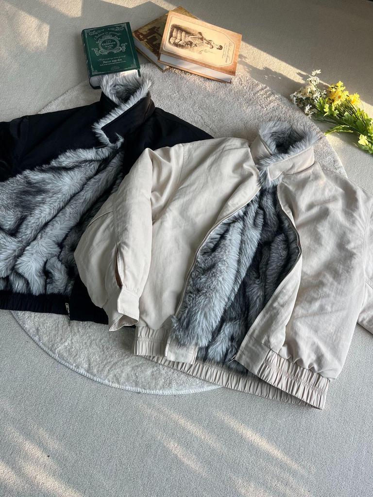 Wolf King Throne Mountain Eagle Imitation Fur Cotton Harrington Bomber Jacket for Men and Women - Thick, Padded, Cleanfit Outerwear.