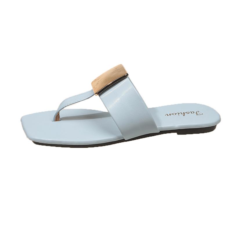 

Fashion Summer New Metal Square Buckle Flat Bottom Square Head Outside Wear Women s Flip-toe Fashion Soft Bottom Non-Slip Flip-Flops 40 синий