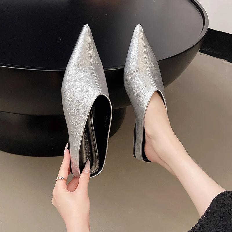 

Модные женские тапочки лоферы роскошные шлепанцы женские мюли с закрытым носком на квадратном каблуке на танкетке низкий дизайнерский блочный 2025 горячие 35 серебряный