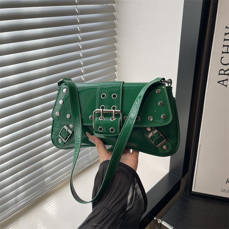 Y2k Rivet Design Cool Hot Girls Shoulder Bags Solid Color Ladies Pu Leather Underarm Bag Vintage Female Phe Handbags Purse