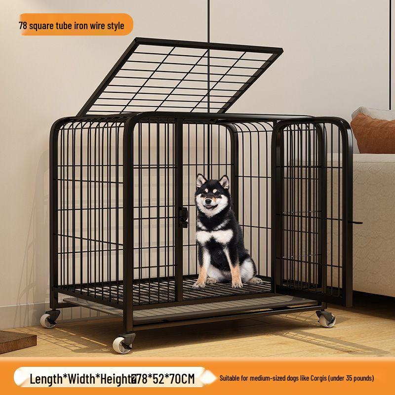 Small Dog Cage with Toilet for Corgi, Shiba Inu, Bichon Frise, French Bulldog, Teddy