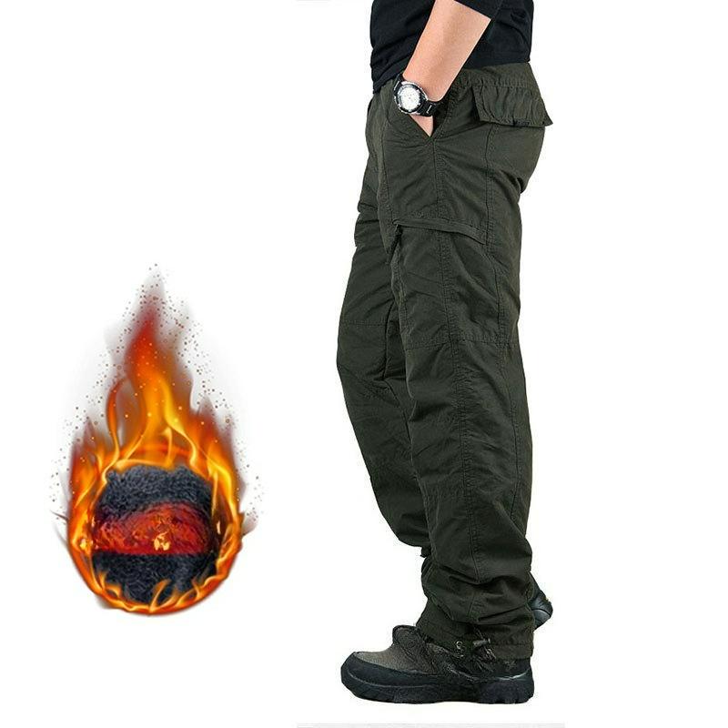 Winter Plus Velvet Thickened Overalls Men's Outdoor Warmth Men's Cotton Trousers Straight Large Size Multi-pocket Casual Pants Men
