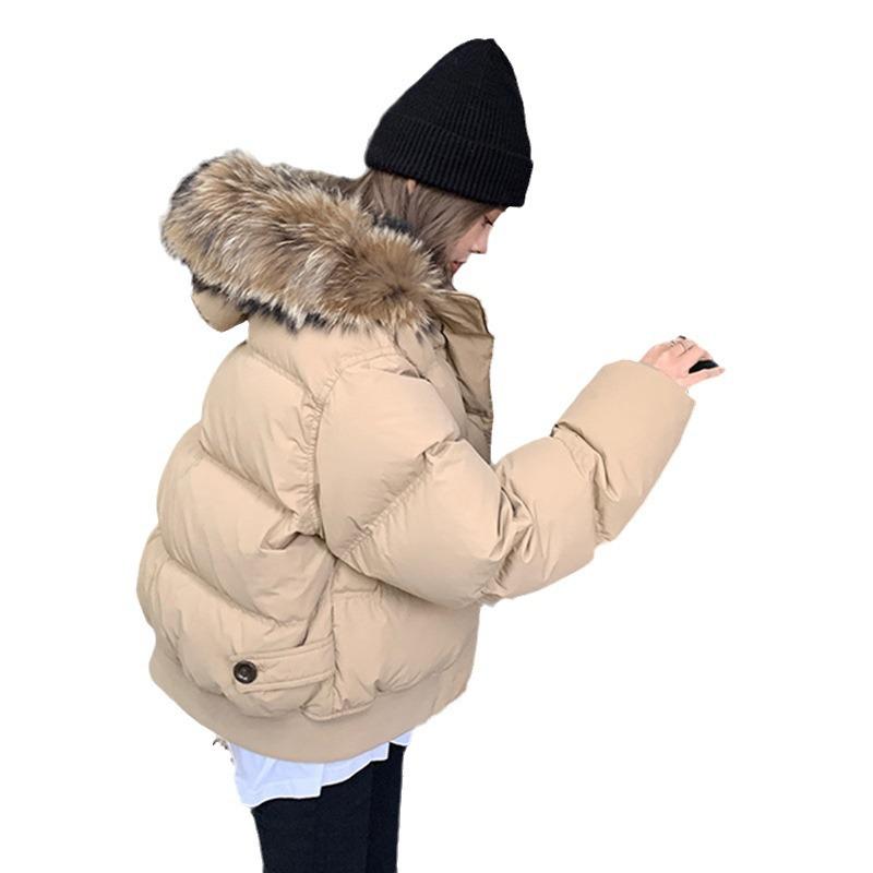 Krátká péřová bunda pro ženy, módní a stylový zimní styl, nový špičkový design zesílené chlebové bundy