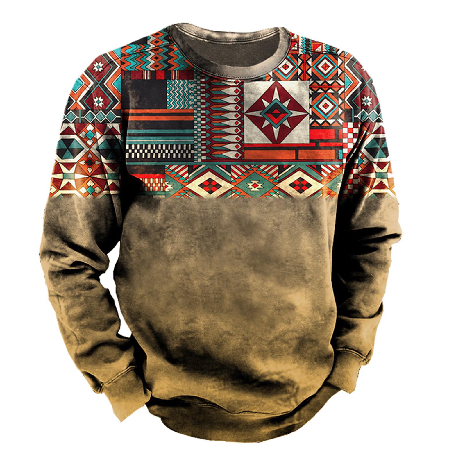 

Мужская толстовка с принтом на открытом воздухе, свободная с длинными рукавами и этническим принтом XL хаки