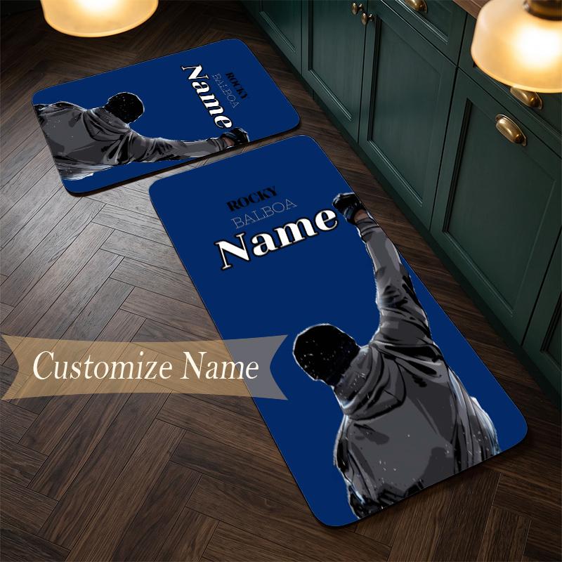 Rocky Balboa (1) Customize Name Flannel Kitchen Mat Soft Non-Slip Kitchen Floor Runner Rug for Home Kitchen Decor