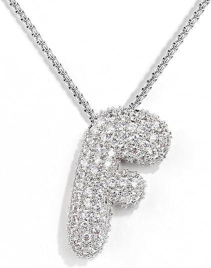 Cz Zircon Fat Initial A-Z Letters Balloon Bubble Pendant Necklace For Women Men Stainless Steel Box Chain Hip Hop Iced Jewelry