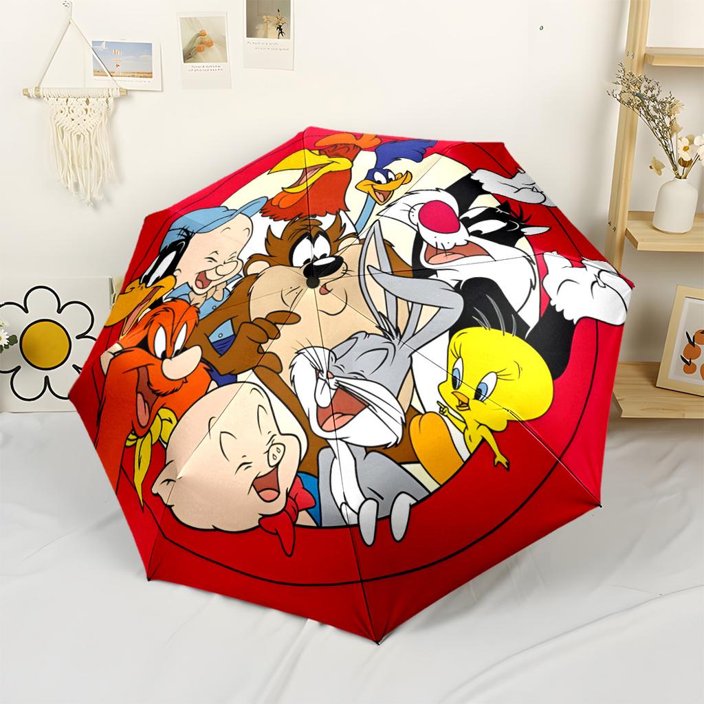Classic Looney Tunes Compilation Automatic Umbrella Sturdy 8-Rib Shaft Sturdy Construction All-Season Travel Stylish Accessory Birthday/Christmas Gift