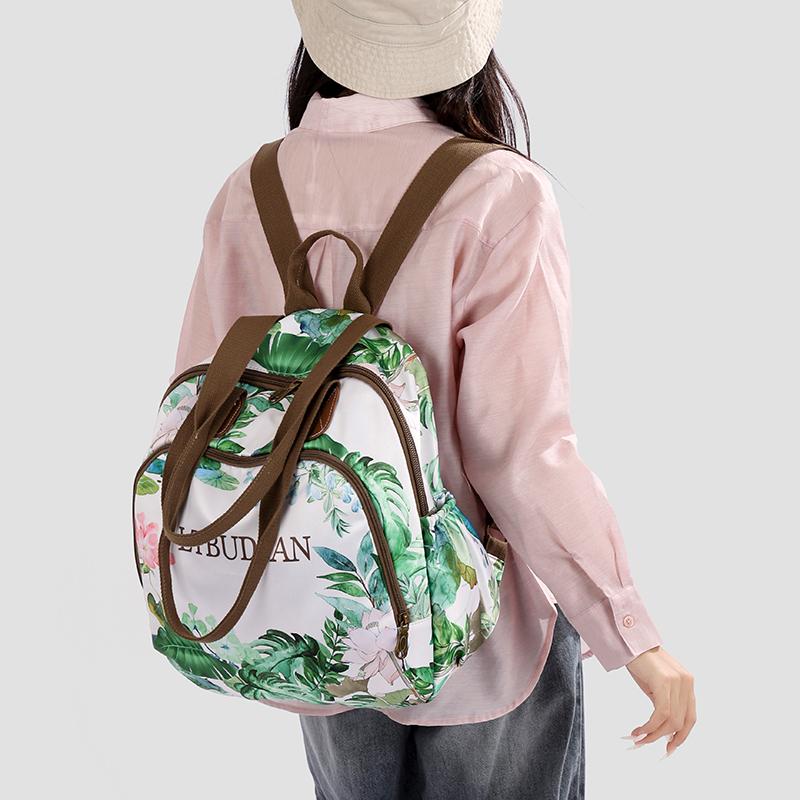 Women's Tropical Floral Nylon Backpack - Lightweight Multi-way Shoulder Bag for Travel & Daily Use