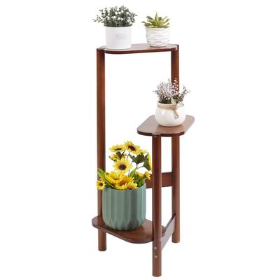 Flower Gardening Ornamental Display Flower Potted Plant Vase Dark Garden Rack Stand, Wooden, 3-tier, Walnut, Indoor, Rack, Plant, Shelf, Stand,
