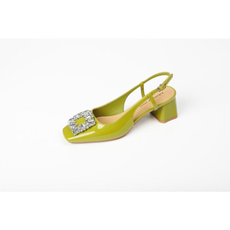 9-High-heeled bag head sandals women's summer new thick-heeled square head high-heeled shoes rhinestone shallow mouth single shoes