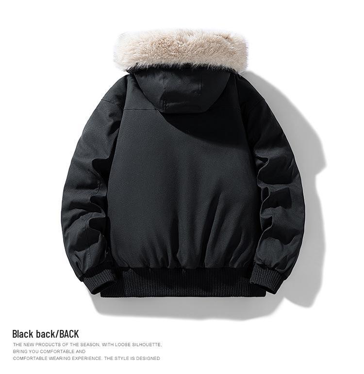 Men's Winter Hooded Cotton Jacket with Fur Collar - Thick, Warm, and Trendy Outerwear