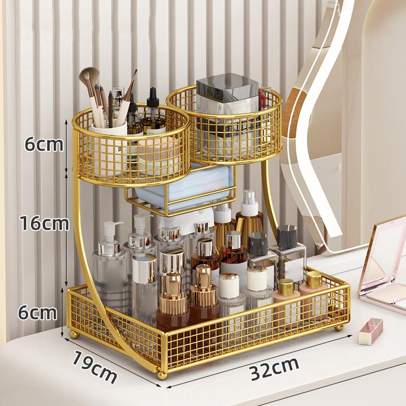 1Pc Lightweight Varnished Metal Makeup Storage Rack - No - Installation, Ideal For Vanity Countertop, For Lipstick & Skincare