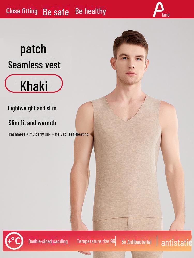 

Мужское немецкое шерстяное термобелье: Жилет с добавлением шелка и кашемира для тепла осенью и зимой. L/170 хаки