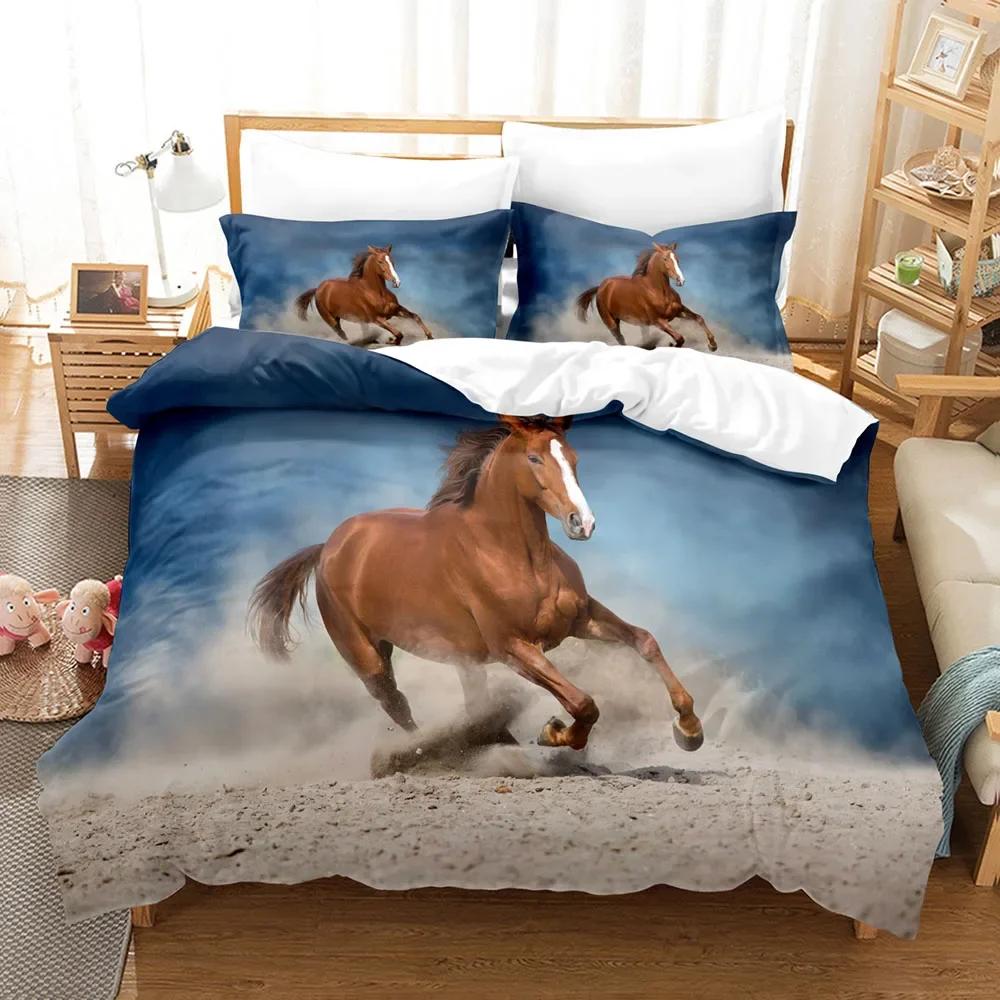 3D Horse Printing Duvet Cover Animal Bedding Set Twin Full Double Queen King Size for Teens  Soft Polyester Comforter Cover