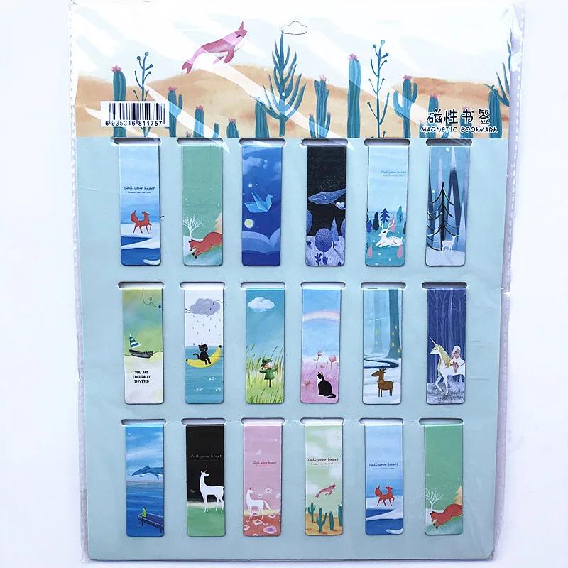 18pcs/set Colorful Cats Kawaii Flowers Magnetic Bookmarks Stars Cartoon Animal Sakura Daily Magnet Book Mark For Children Kids