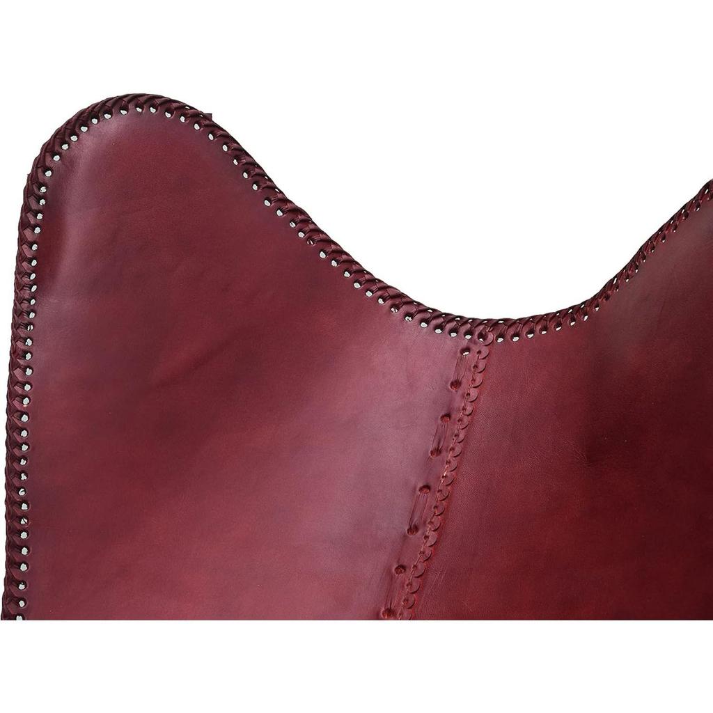 Leather Butterfly Chair with Ottoman Boho Home Décor/Living Room Chair- Cover with Folding Frame (Black Iron Frame)