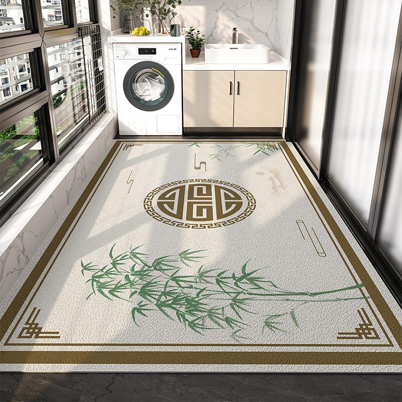 Balcony Waterproof Floor Mat Large Gray Carpet Pvc Leather Non-slip Rug New Chinese Style Retro Home Decoration Rugs for Kitchen