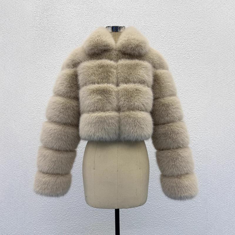 S-6X Short Imitation Fox Fur Jacket Women's Winter New Fashion Artificial Fur Splicing Crew Neck Coat