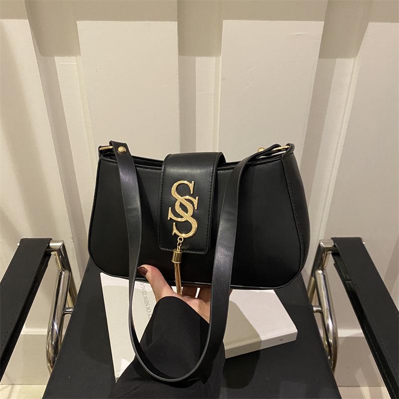 

2025 Retro Solid Color Letter Handbag - Women s Casual Shoulder Bag білий