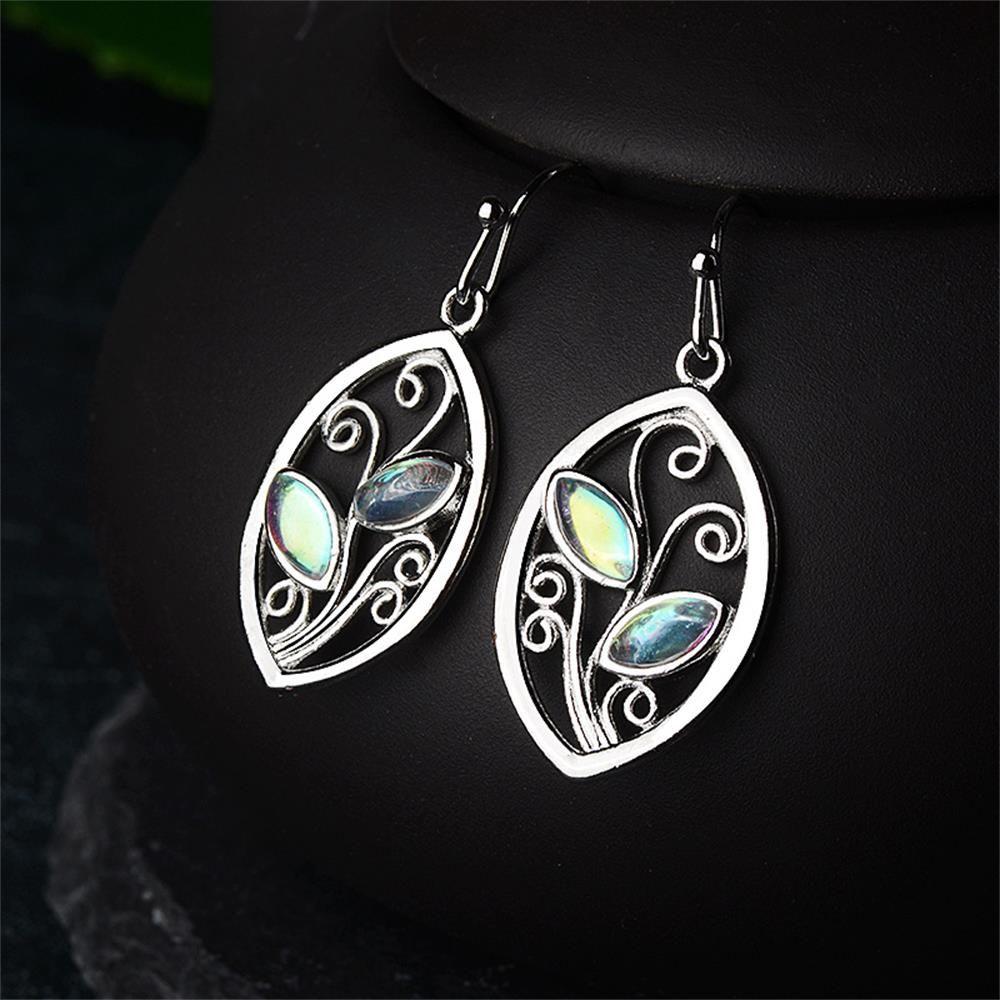 Charm gift Chic Hook Multi-Gemstone Ear Stud Rainbow Moonstone Earrings Leaf Dangle