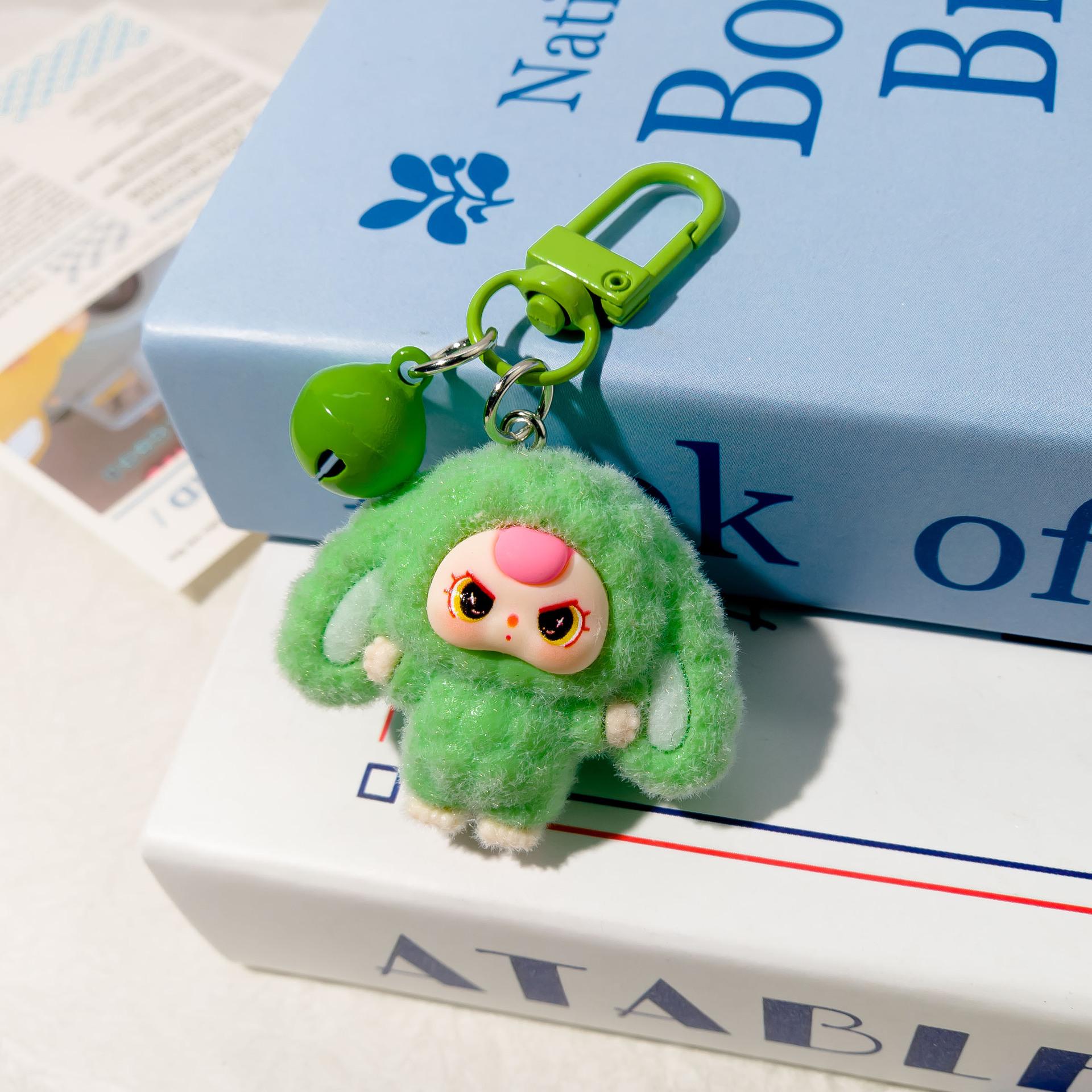 

Колокольчик Флокирование Большие Уши Трехлетний Ребенок Мультяшный Брелок Трехмерная Фигурка Студенческий Рюкзак Подвеска LAbubu зелёный