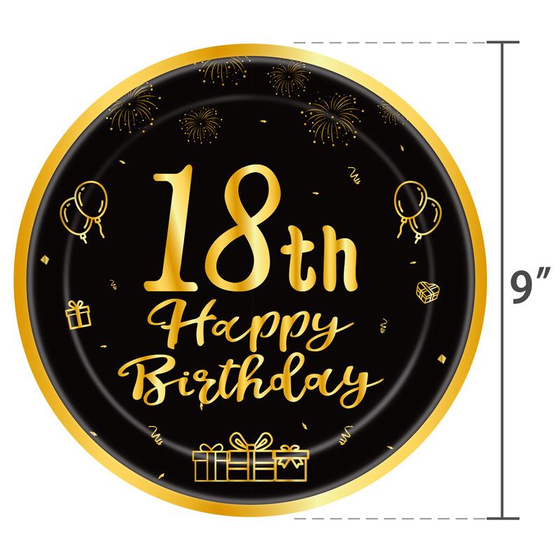 Black Gold 18th Birthday Disposable Tableware Cheer 18 Years Old Plates Napkins Happy Eighteen Birthday Party Decor Tableware