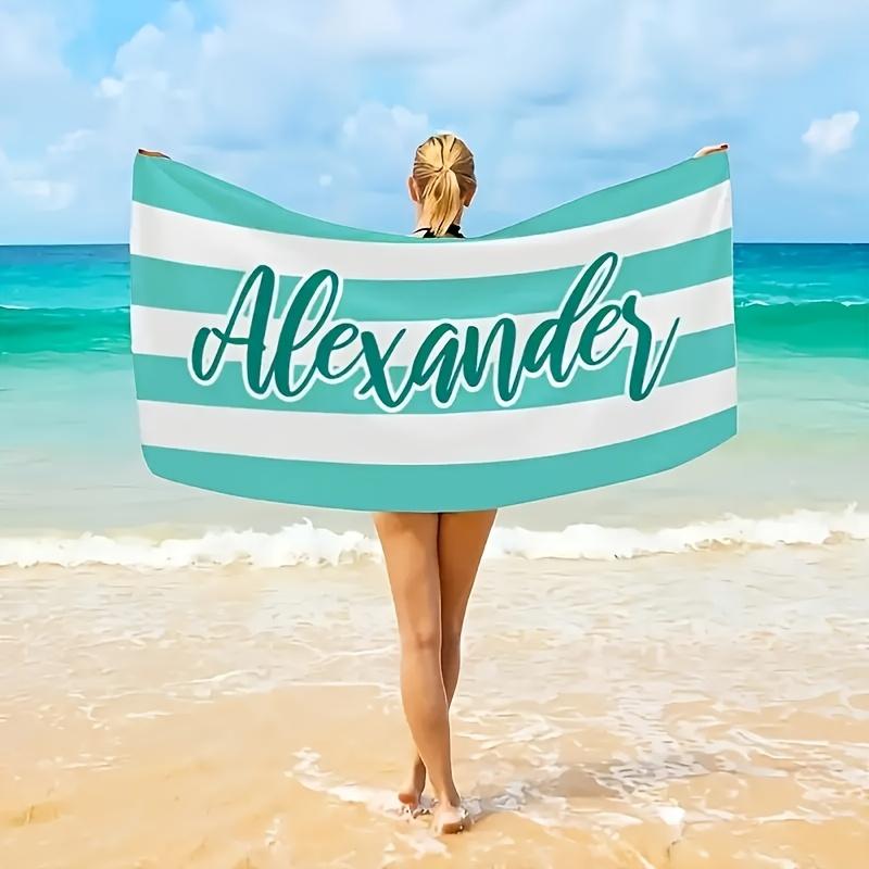 Personalized Striped Beach Towel Custom Name/Logo Microfiber Towel Thin Quick Dry Absorbent for Beach Swimming Yoga Bath Sports
