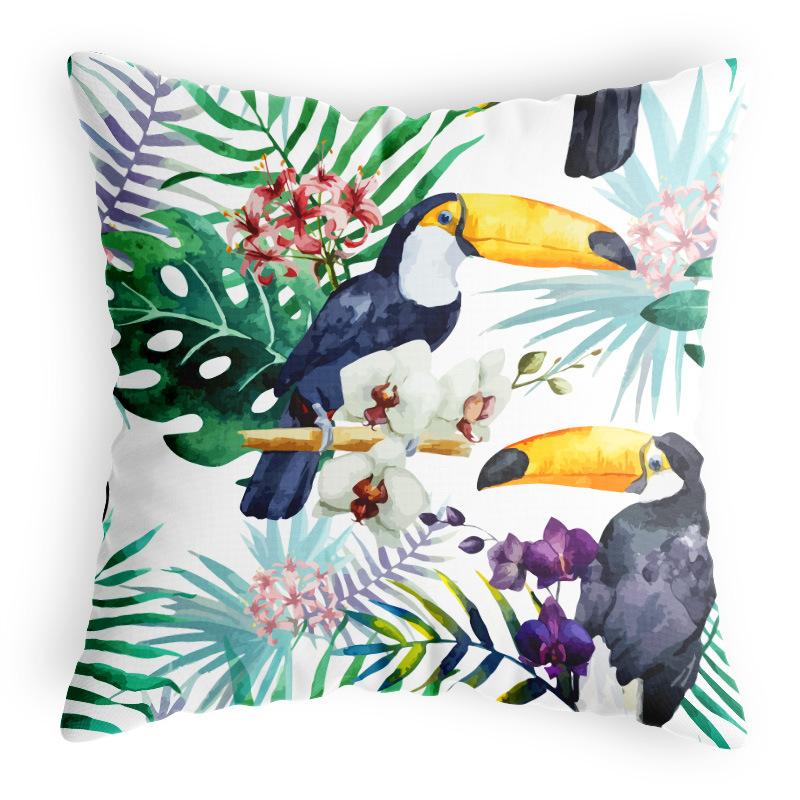 New Chinese Style Pillowcase with Flower and Bird Digital Printing, Thickened Fabric Cushion Cover, Special Bedside Office Car Cushion Cover