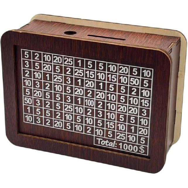 Wooden Money Box with Savings Target and Numbers, Reusable Money Saving Box for Cash, Savings Challenges Box w/Counter Crafts, Portable Storage Case