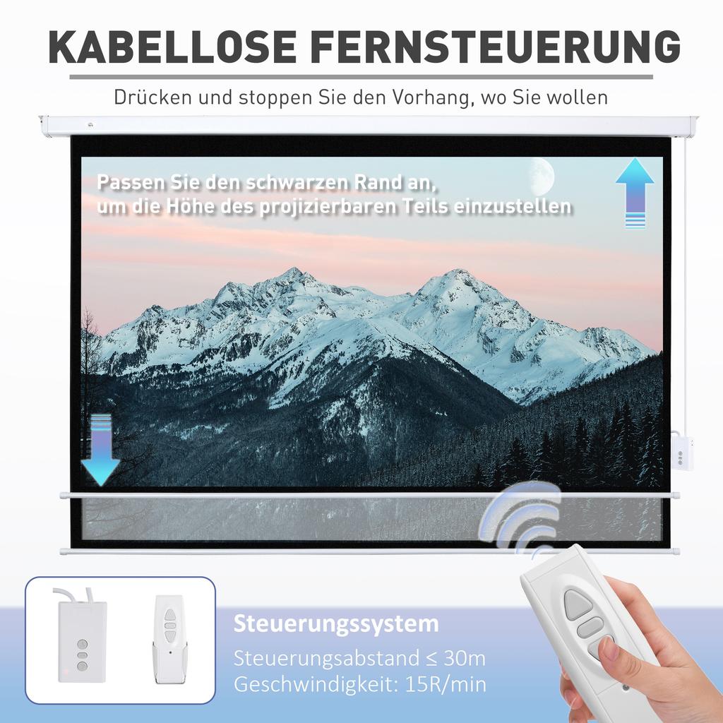 Projector Screen 247 x 168 cm 100 Inch 16:9 HD 4K Projection Screen Electric with Remote Control, White