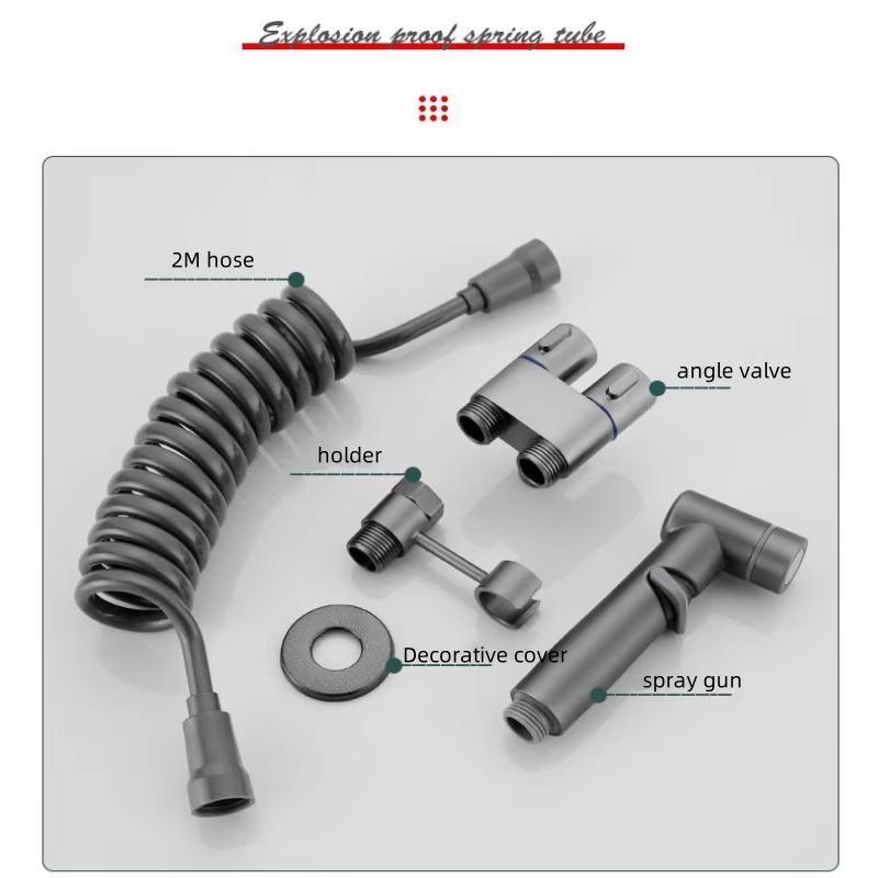 Bidé toalett duschset spray vatten badrum handhållen bidédusch toalett dusch dubbelt utlopp vinkelventil toalettillbehör