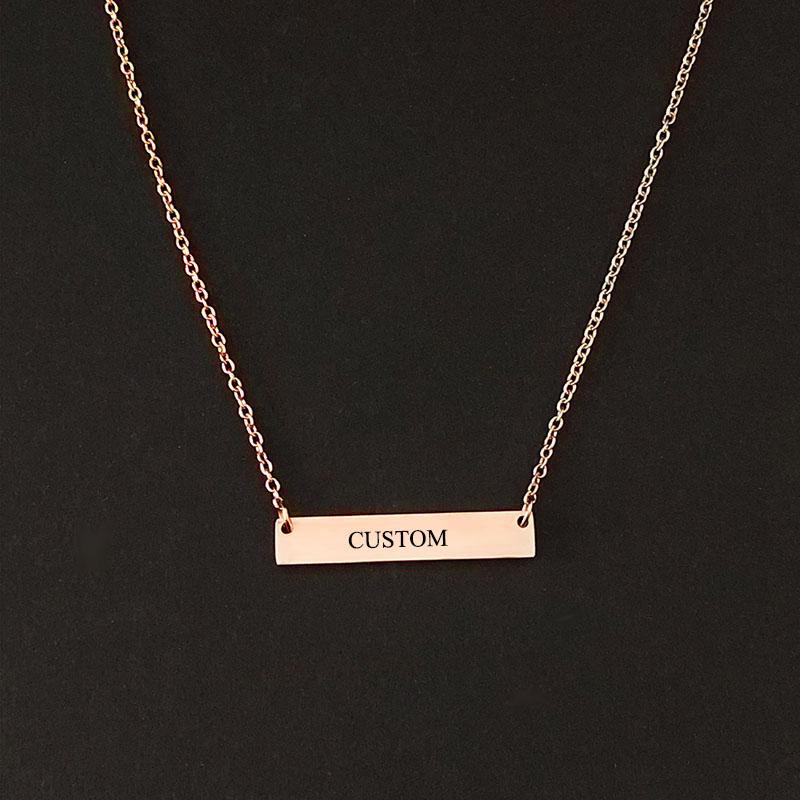 Engraving Personalized Square Bar Custom Necklace Stainless Steel Pendant Necklace Gold 3 Colors Women/Men Custom Gift