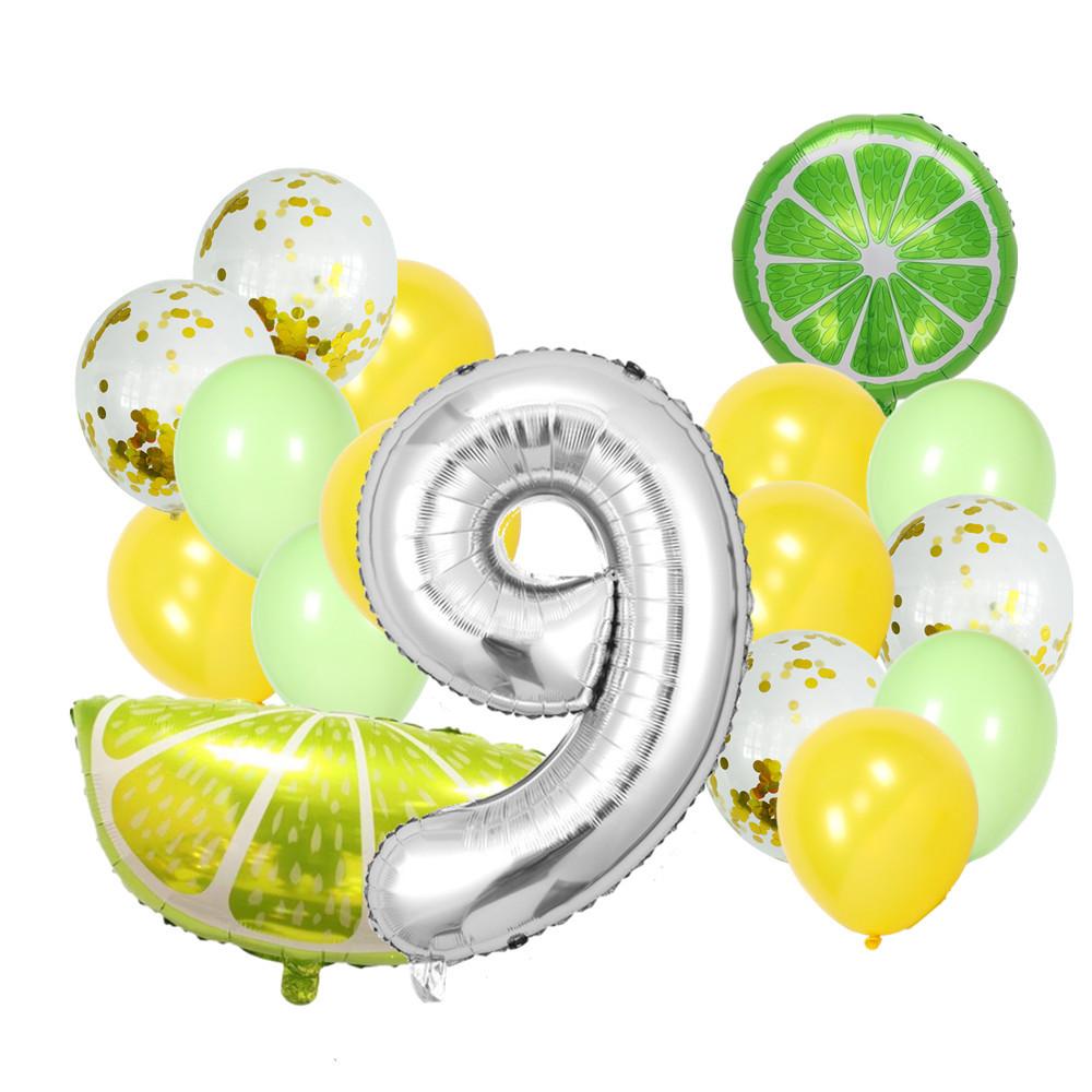 

Fruit Aluminum Film Balloon 19-Piece Set Watermelon Strawberry Children S Birthday Balloon Party Decoration Lemon number 9