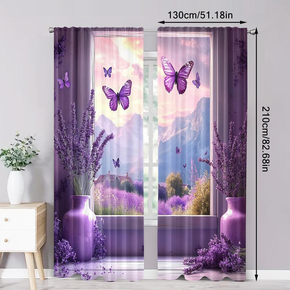 Drapes Lavender Scene Windowing Fabric Without Electricity Holiday Decorations Suitable Bedroom Curtain Polyester Machine Washable Perfect For Decor
