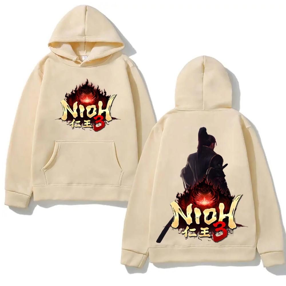 Bluza z kapturem z nadrukiem z gry fabularnej Nioh 3 2026 GAME z kieszenią i polarem w stylu anime i retro