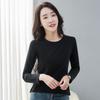 2024 Spring & Autumn Women's Long Sleeve Round Neck T-shirt - Korean Style Casual Solid Color Base Layer