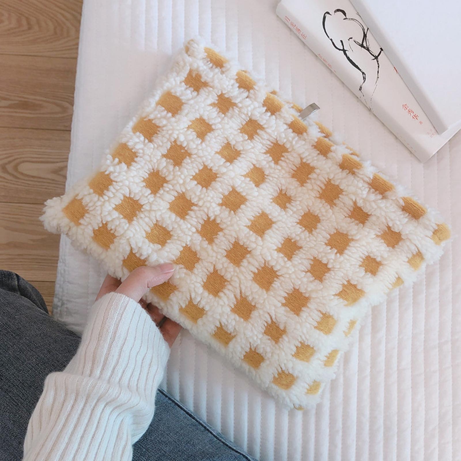 

124 Soft Plush Fabric Toiletries Storage Pouch Women Teen Girls Makeup Organizer Cosmetic Travel Bag Yellow White