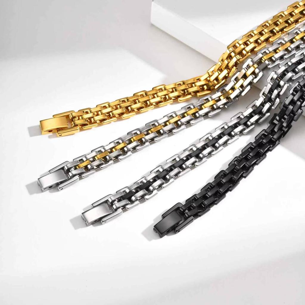 Vnox 8.7mm Stainless Steel Strap Chain Bracelet for Men, Adjustable Jewelry Clasp Wristband, Punk Style Gifts for Birthday Party