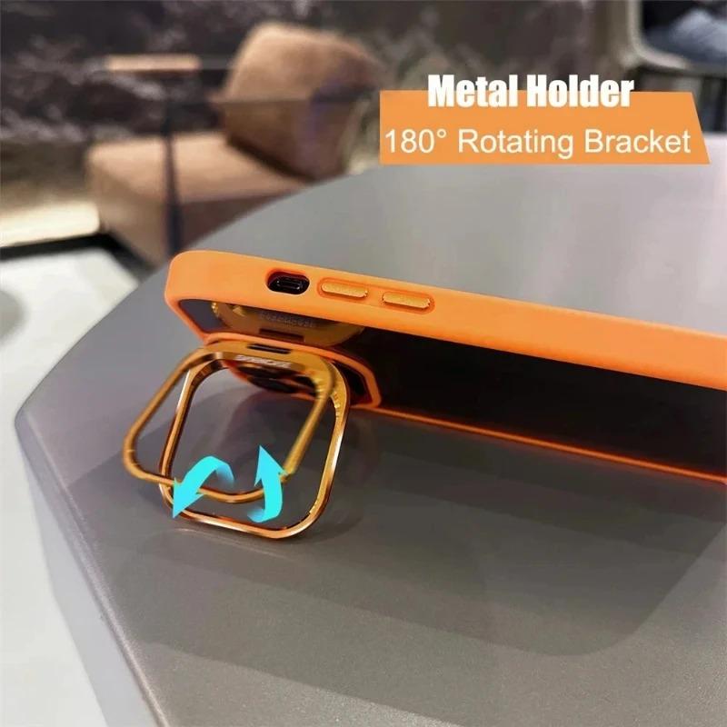 Clear Lens Metal Ring Stand Phone Case For IPhone 16 15 14 13 12 11 Pro Max Plus Camera Glass Protection Transparent Cover