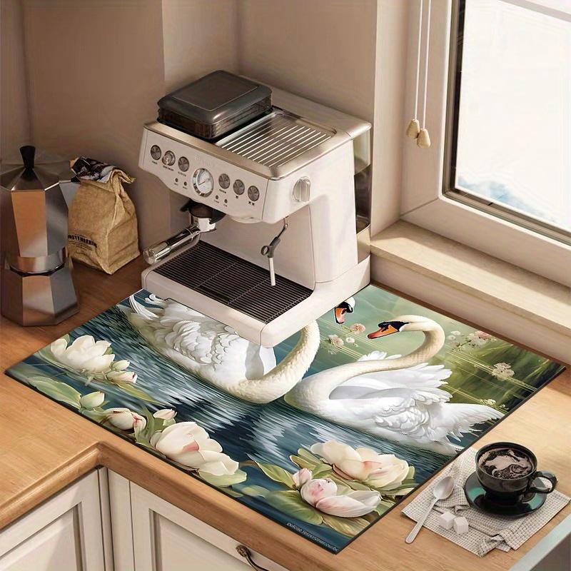 1Pcs Rubber Drying Mat Wit SwanPattern Print For Coffee Shop Restaurant Kitchen Carpet Tableware Durable Diatom Mud Table Mat Pet Mat Coffeeware