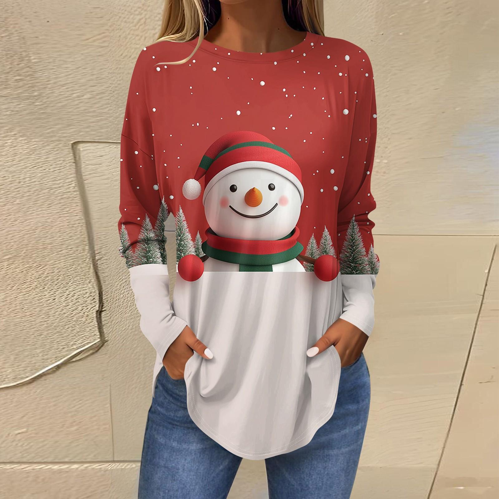 

Женская свободная футболка с длинным рукавом с круглым вырезом и принтом, верхний пуловер XL