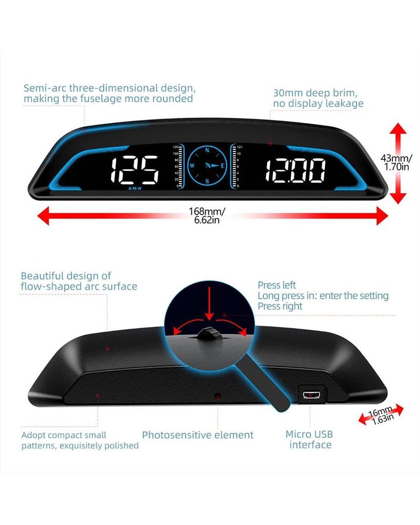 Speedometer HUD Automatic Speedometer Head Up Display GPS Onboard Computer Digital Clock Head Up Display GPS Speedometer (G3)