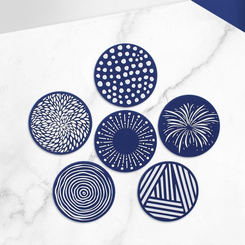 9.6cm Silicone Coasters Set for Various Cups and Mugs Nonslip Printed Pattern Cup Mat Heat Resistant Table Protectors