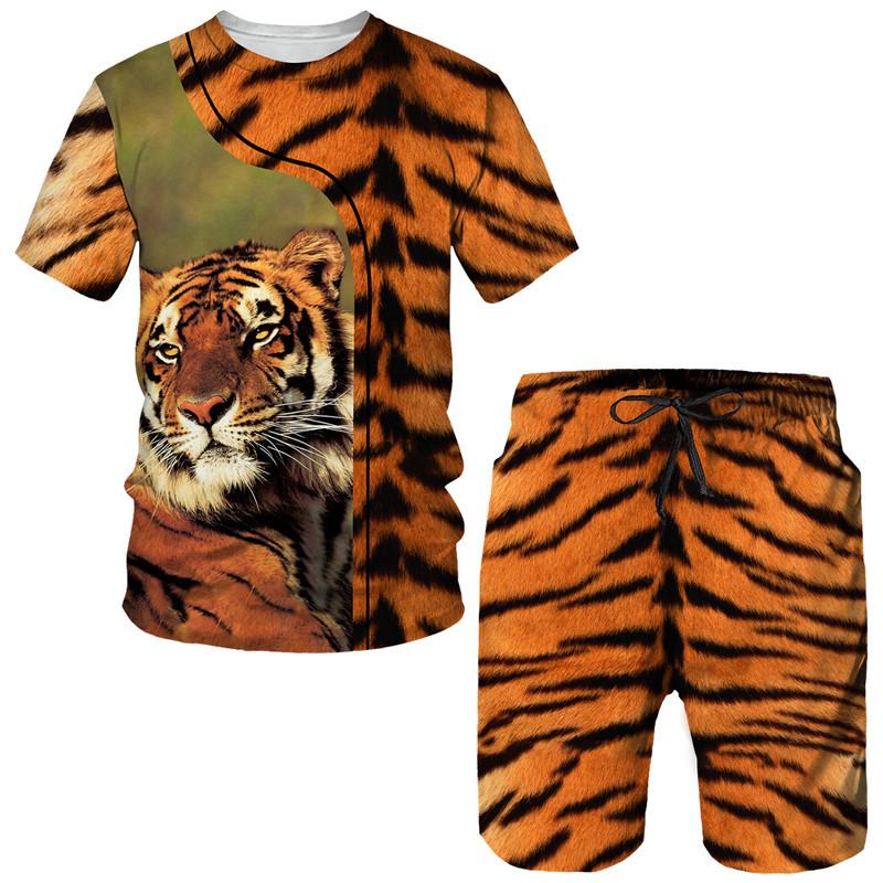 Sommer Männer der Trainingsanzug Tiger 3D Drucken Tier T-shirt Shorts Sets 2 Stück Streetwear Übergroßen Sportswear Anzüge Neue Mann Kleidung