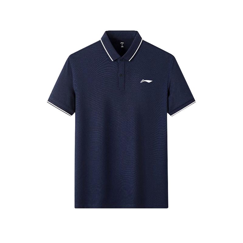 Li Ning Football Series Solid Color Classic Logo Simple Casual Versatile Outdoor Sports Breathable Comfortable Polo Shirt Men tops Blue YPLW067-2
